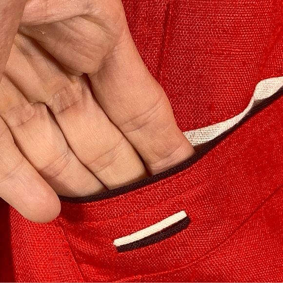 VINTAGE Austrian TYROL Dirndl Red Linen JACKET DB Military Style Silver Btns M - Picture 3 of 13